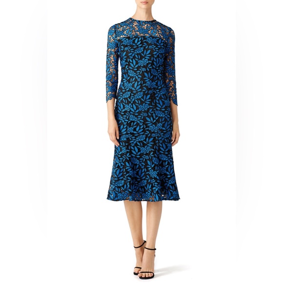 SUPER SALE💐✌🏼Shoshanna Black and Blue Floral Guipure Lace Dress - Picture 1 of 16